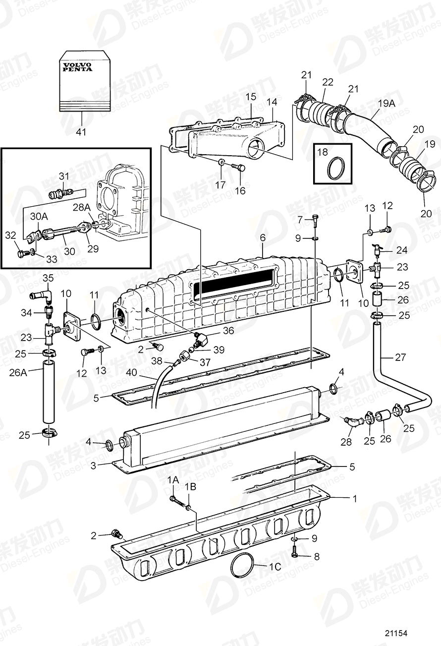 volvo penta Connecting pipe 3831419 Drawing